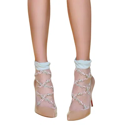 High Heel Jungle By Kathryn Eisman Women's Blue Flower Trellis Sheer Sock - Seafoam