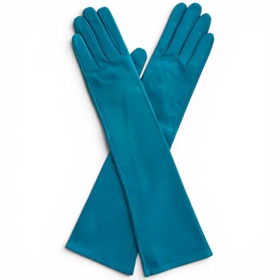 High Heel Jungle By Kathryn Eisman Women's Blue Milana Opera-length Leather Gloves - Petrol Teal