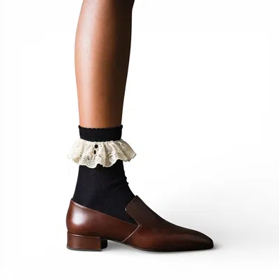 High Heel Jungle By Kathryn Eisman Women's Bobby Lace Frill Trim Cotton Bobby Socks - Black In Multi
