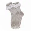 High Heel Jungle By Kathryn Eisman Women's Bobby Lace Frill Trim Cotton Bobby Socks Grey In Gray