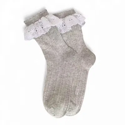 High Heel Jungle By Kathryn Eisman Women's Bobby Lace Frill Trim Cotton Bobby Socks - Grey In Gray