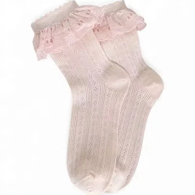 High Heel Jungle By Kathryn Eisman Women's Bobby Lace Frill Trim Cotton Bobby Socks - Pink