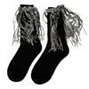High Heel Jungle By Kathryn Eisman Women's Bowie Cotton Socks With Glitter Fringe Black In Black