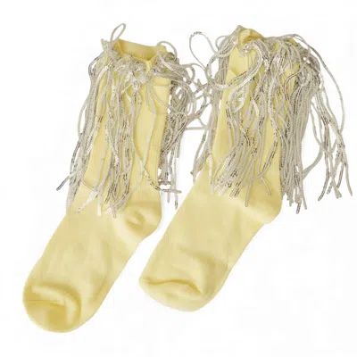 High Heel Jungle By Kathryn Eisman Women's Bowie Cotton Socks With Glitter Fringe Yellow