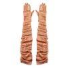 High Heel Jungle By Kathryn Eisman Women's Brown Ariana Ruched Mesh Opera Glove - Tan In Brown
