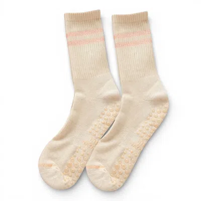 High Heel Jungle By Kathryn Eisman Women's Brown Varsity Grip Socks - Three Pack - Retro In Neutral