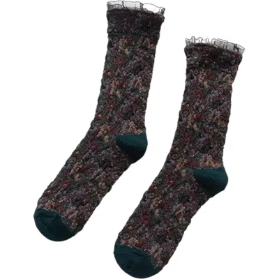 High Heel Jungle By Kathryn Eisman Women's Brown Wintergarden Frill Socks Midnight