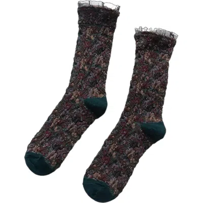 High Heel Jungle By Kathryn Eisman Women's Brown Wintergarden Frill Socks Midnight In Gray