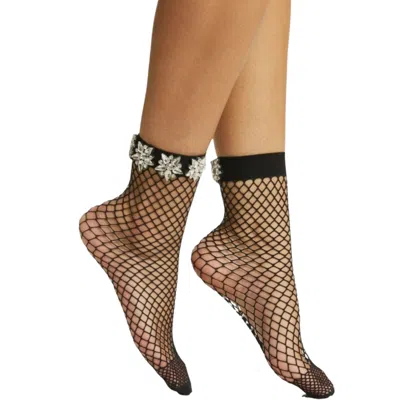 High Heel Jungle By Kathryn Eisman Women's Crystal Couture Fishnet Socks - Black