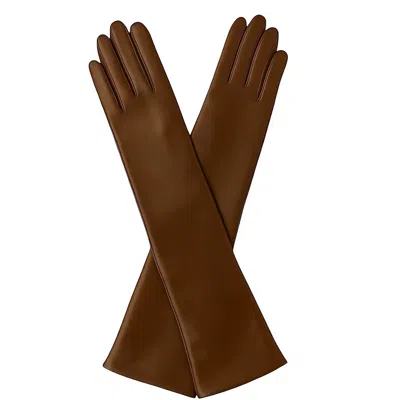 High Heel Jungle By Kathryn Eisman Women's Florence Lambskin Leather Opera Length Gloves - Chocolate Brown