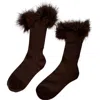 High Heel Jungle By Kathryn Eisman Women's Frou-frou Faux Fur Trim Combed Cotton Socks Brown In Brown