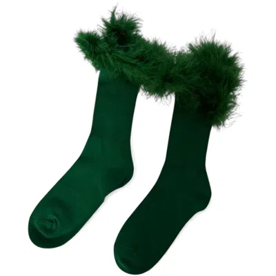 High Heel Jungle By Kathryn Eisman Women's Frou-frou Faux Fur Trim Combed Cotton Socks Green