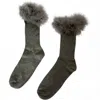 High Heel Jungle By Kathryn Eisman Women's Frou-frou Faux Fur Trim Combed Cotton Socks Grey In Gray