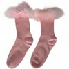 High Heel Jungle By Kathryn Eisman Women's Frou-frou Faux Fur Trim Combed Cotton Socks Pink In Pink