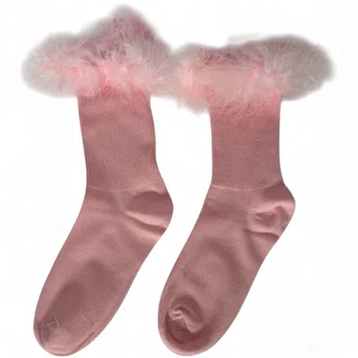 High Heel Jungle By Kathryn Eisman Women's Frou-frou Faux Fur Trim Combed Cotton Socks Pink