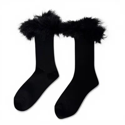 High Heel Jungle By Kathryn Eisman Women's Frou-frou Faux Fur Trim Combed Cotton Socks - Black