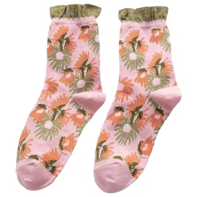 High Heel Jungle By Kathryn Eisman Women's Garden Party Cotton Sock - Peach - One Size In Pink