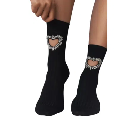 High Heel Jungle By Kathryn Eisman Women's Gem Crystal Heart Sock Black