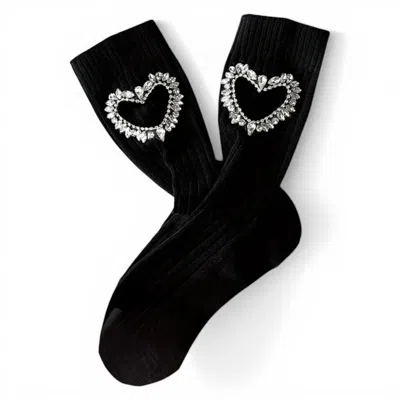 High Heel Jungle By Kathryn Eisman Women's Gem Crystal Heart Sock - Black