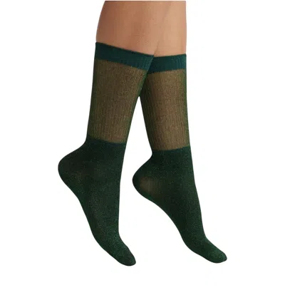 High Heel Jungle By Kathryn Eisman Women's Glitter Dance Socks - Dark Green In Black