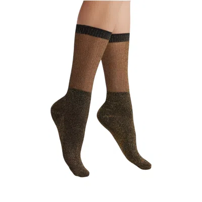 High Heel Jungle By Kathryn Eisman Women's Glitter Dance Socks - Gold In Black