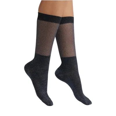 High Heel Jungle By Kathryn Eisman Women's Glitter Dance Socks - Navy Blue In Black
