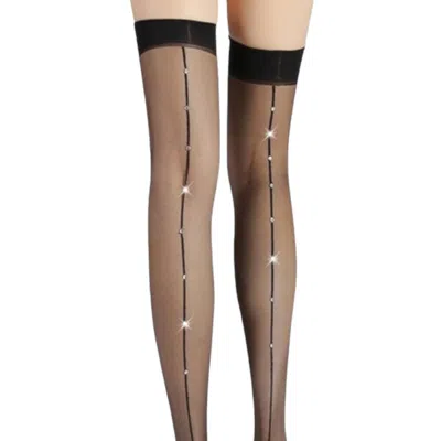 High Heel Jungle By Kathryn Eisman Women's Glitter Seam Thigh High Socks - Black