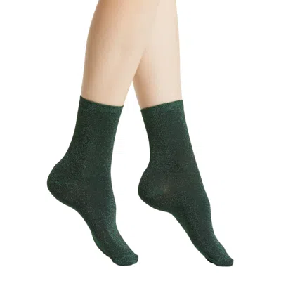 High Heel Jungle By Kathryn Eisman Women's Green Glitterati Lurex Sock Emerald