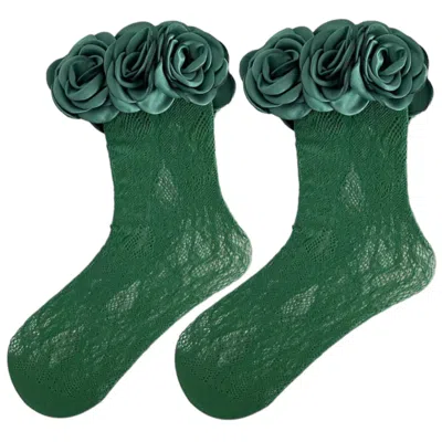 High Heel Jungle By Kathryn Eisman Women's Green Lace Ring Socks Verde