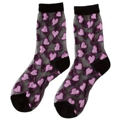 High Heel Jungle By Kathryn Eisman Women's Heart Of Glass Socks - Black In Pink