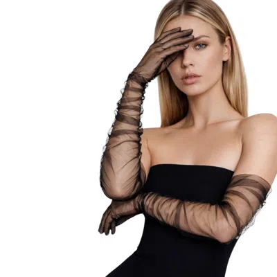 High Heel Jungle By Kathryn Eisman Women's Katherine Ruched Tulle Gloves Black