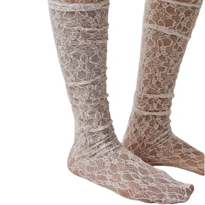 High Heel Jungle By Kathryn Eisman Women's Lace Knee High Socks - White In Brown