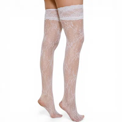 High Heel Jungle By Kathryn Eisman Women's Lace Thigh High Socks - White