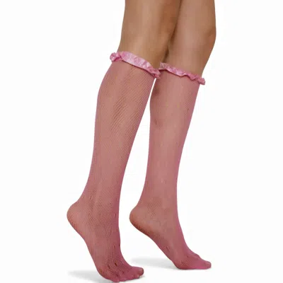 High Heel Jungle By Kathryn Eisman Women's Mimi Lace Frill Edge Socks Pink