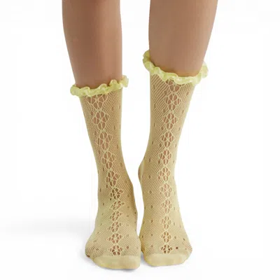 High Heel Jungle By Kathryn Eisman Women's Mimi Lace Frill Edge Socks - Yellow