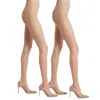 High Heel Jungle By Kathryn Eisman Women's Neutrals 15 Denier Silky Slimming Sheer Tights - Two Pack - Nude In Brown