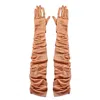 High Heel Jungle By Kathryn Eisman Women's Neutrals Ariana Ruched Mesh Opera Glove - Nude In Brown