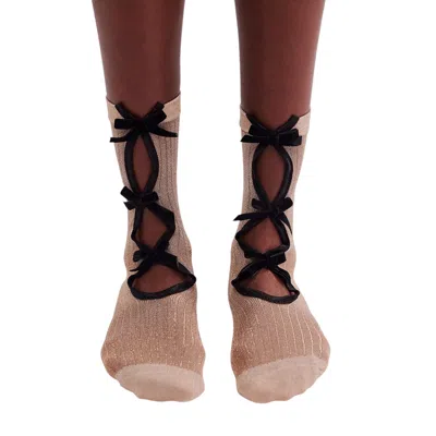 High Heel Jungle By Kathryn Eisman Women's Neutrals / Black Lurex Velvet Bow Socks Nude / Black