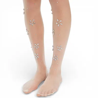 High Heel Jungle By Kathryn Eisman Women's Neutrals Glace Fleur Tights In White