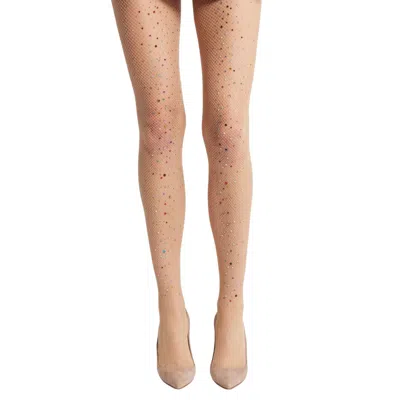 High Heel Jungle By Kathryn Eisman Women's Neutrals Glitterati Fishnet Tights - Nude In Brown