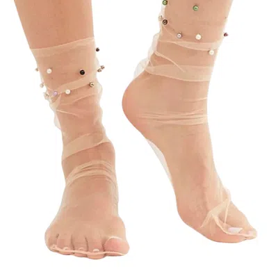 High Heel Jungle By Kathryn Eisman Women's Neutrals Pastel Pearl Socks - Nude In Brown