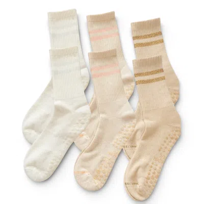 High Heel Jungle By Kathryn Eisman Women's Neutrals Varsity Pilates Yoga Grip Socks - 3 Pack Iced Coffee In Brown