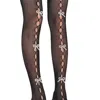 High Heel Jungle By Kathryn Eisman Women's Pearl Bow Peek A Bow Tights - Black In Black
