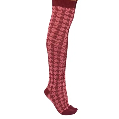High Heel Jungle By Kathryn Eisman Women's Pink Houndstooth Knee High Socks Rasberry