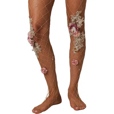 High Heel Jungle By Kathryn Eisman Women's Pink / Purple / Neutrals Abundant Fishnet Tight In Pink/purple