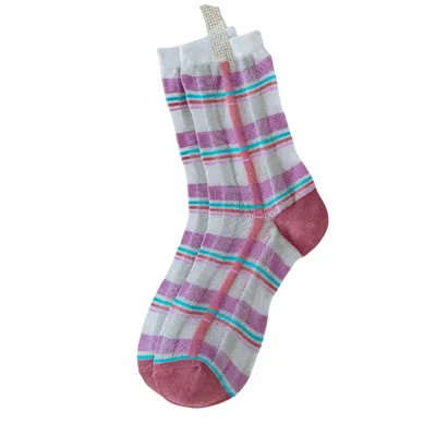 High Heel Jungle By Kathryn Eisman Women's Pink / Purple Plaidulous Sheer Sock In Pink/purple