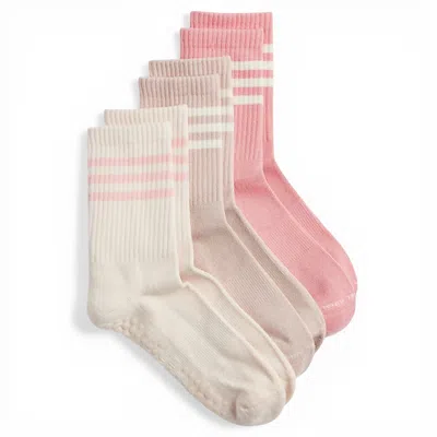 High Heel Jungle By Kathryn Eisman Women's Pink Varsity Premium Cotton Pilates Yoga Grip Socks - 3 Pack Nostalgia