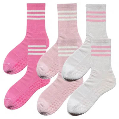 High Heel Jungle By Kathryn Eisman Women's Pink / White Varsity Grip Socks 3 Pack Nostalgia In Multi