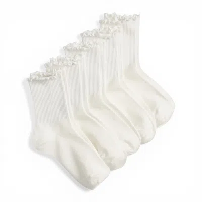 High Heel Jungle By Kathryn Eisman Women's Premium Cotton Frill Edge Socks - 5 Pack - White