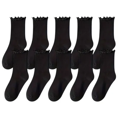 High Heel Jungle By Kathryn Eisman Women's Premium Cotton Frill Edge Socks Black 5 Pack